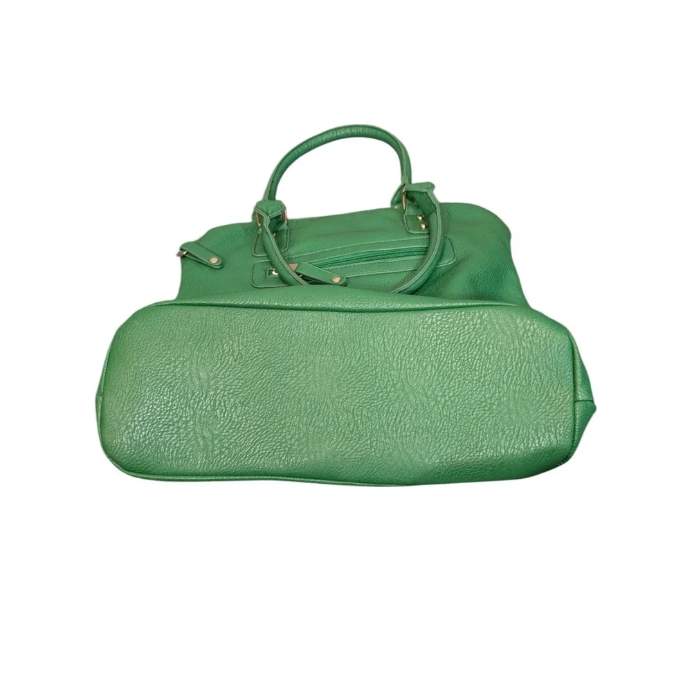 Segolene Paris Green Pebbled Faux Leather Satchel Handbag Gold Hardware